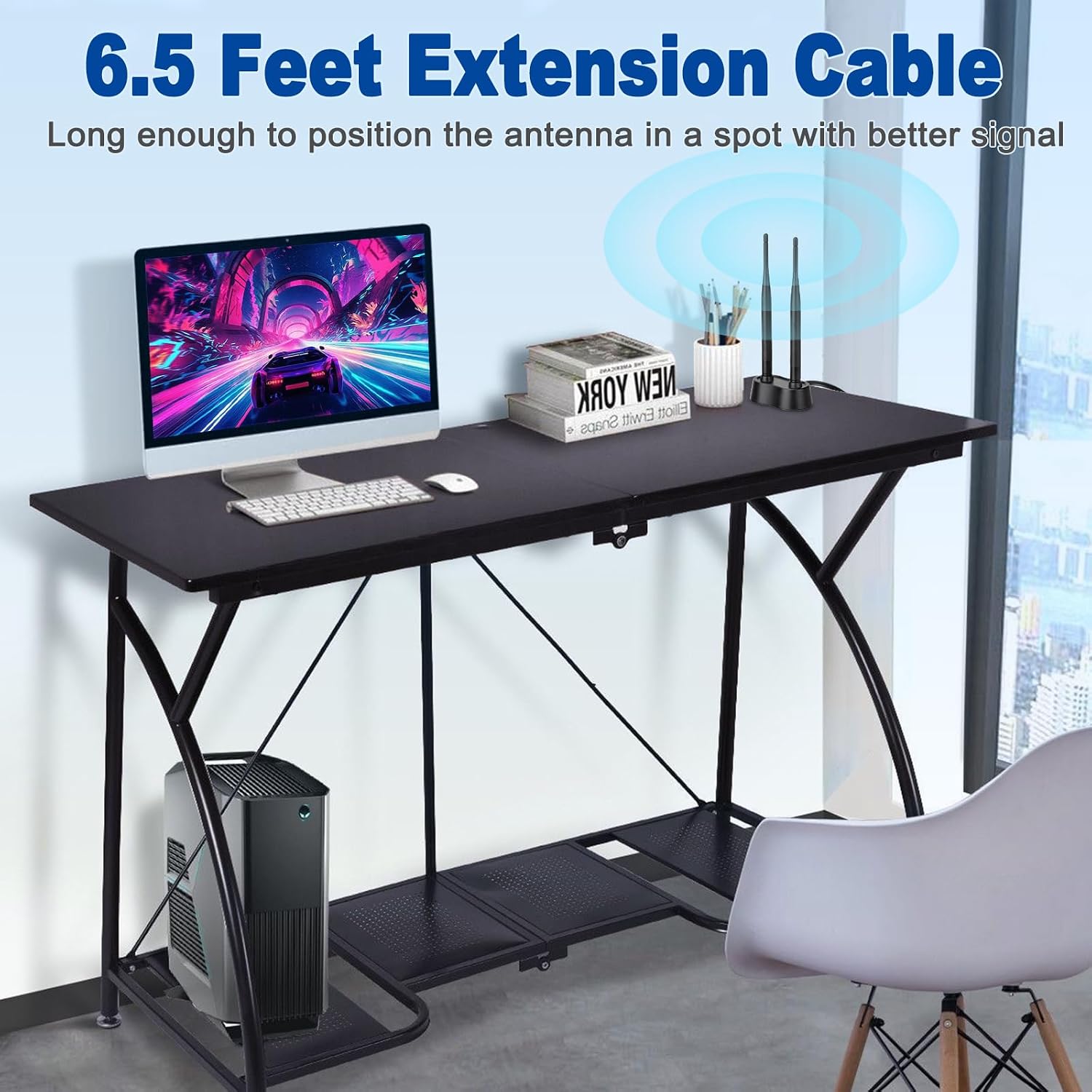 Eightwood 9dBi Dual Band WiFi Antenna 2.4GHz 5GHz RP-SMA WiFi Antennae with Magnetic Base and 6.5ft Extension Cable for PC Desktop Computer PCIe Bluetooth Wireless Network Card,WiFi Router