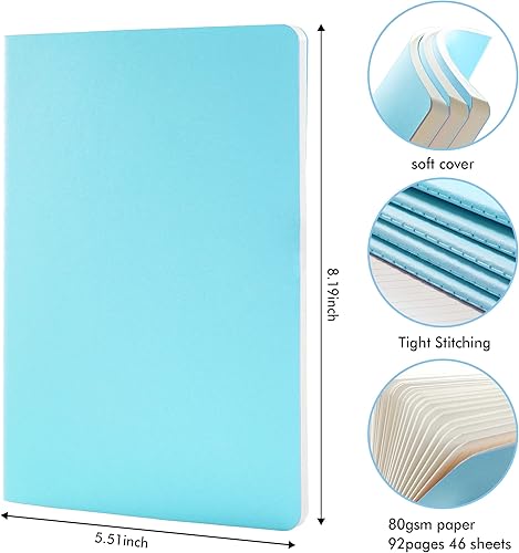 Miniatura 10 de feela Paquete de 8 cuadernos de tapa suave a granel, cuadernos con rayas universitarias para el trabajo, diario de viaje rayado para mujeres y