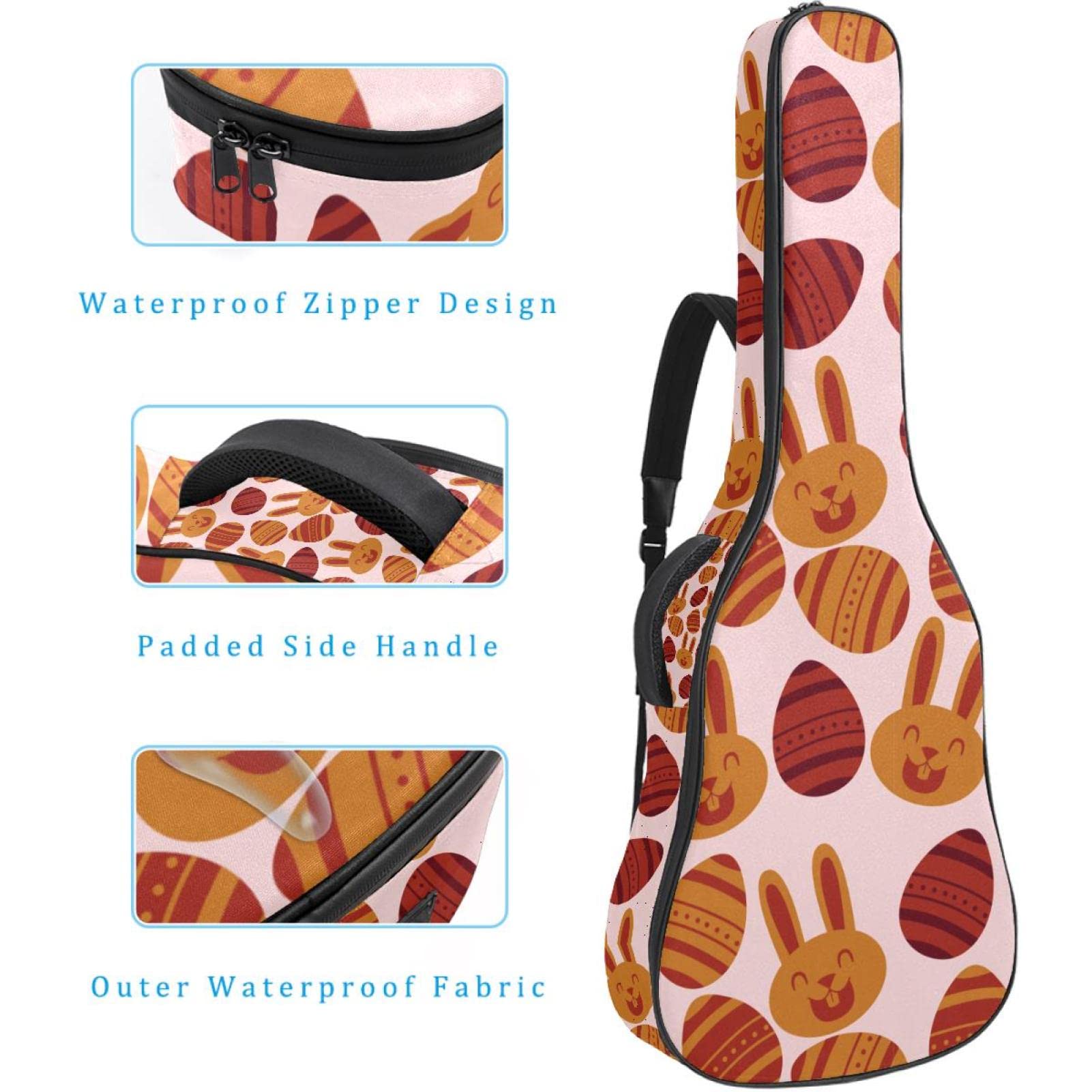 Torba na gitarę akustyczną wodoodporna gitara plecak gruby miękki wyściełany płaski 'Happy Easter Bunny Egg' klasyczna gitara etui, kolor1, 42.9x16.9x4.7 in, Organizer do torby
