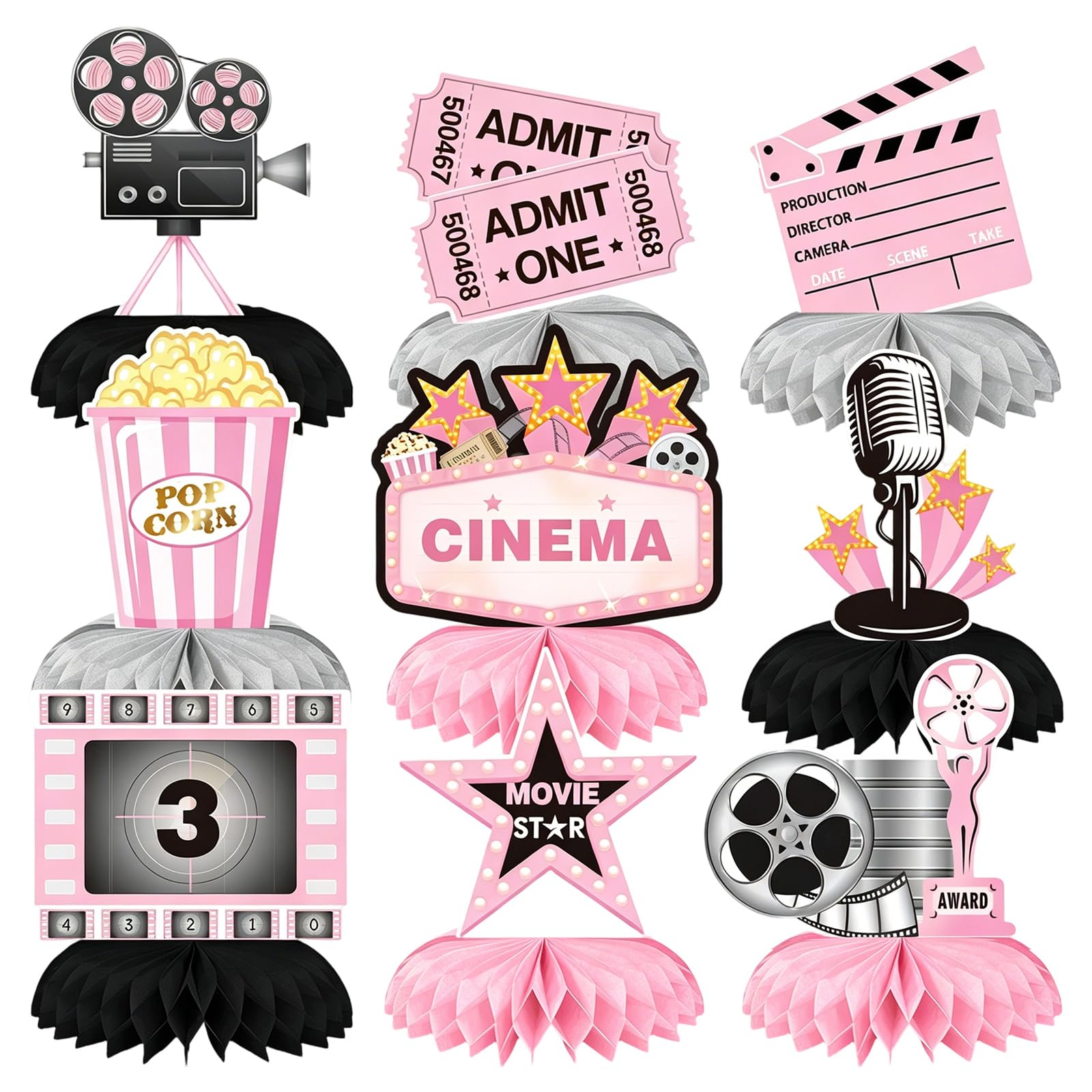 Zxfdsfdbnm Movie Party Centerpieces 9 Piece Honeycomb Table Decorations Cardstock Theme Centerpiece Set for Birthday Tables Birthday Supplies Buffet Theme Table Layout Station Decor