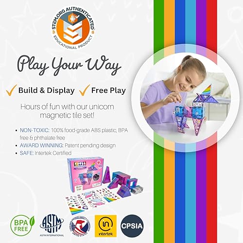 Miniatura 9 de Tytan Tiles Ultimate Unicorn - Juego de construcción de azulejos magnéticos, adorable juguete STEM para niños, juego creativo, reconocimiento de