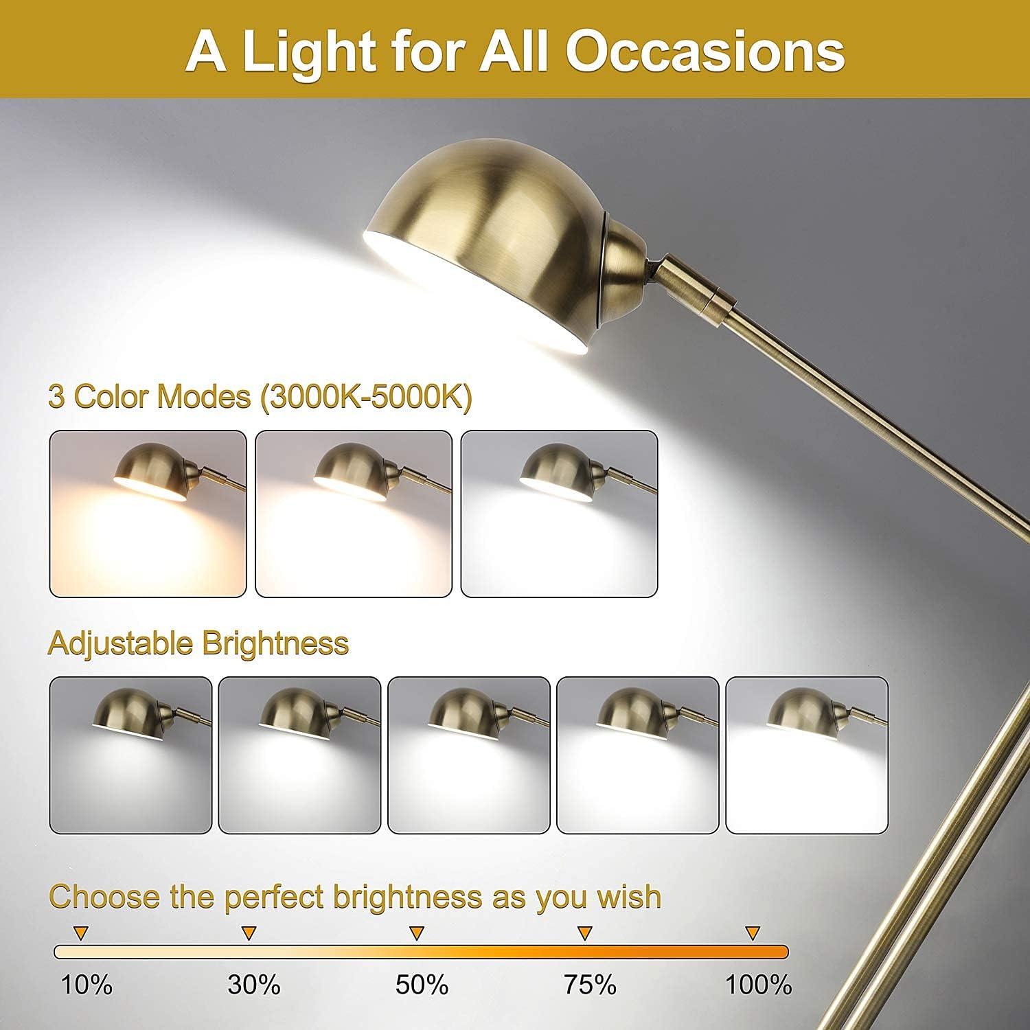 Mlambert 3-Color in 1 LED Desk Lamp with USB Charging Port, Swing Arm, Fully Dimmable, Eye-Caring Task Lamp, Touch Control Brass Metal Architect Drafting Table Lamp for Bedside, Office, Work, Reading