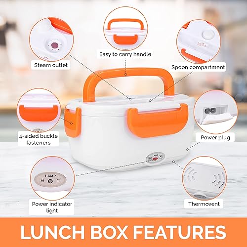 Miniatura 5 de OnPoint Wares Fiambrera eléctrica  1.5L. Recalienta alimentos  Acero inoxidable  Conveniente lonchera eléctrica  Perfecto para el trabajo o la