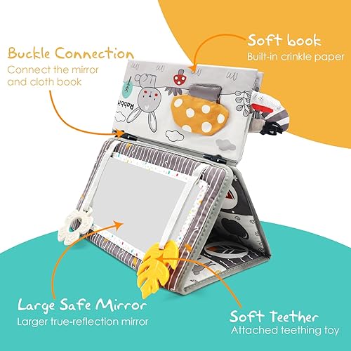 Miniatura 2 de Espejo de tiempo boca abajo para bebés de 0 a 6 meses, juguetes sensoriales para el desarrollo cerebral con libro de tela arrugada y juguete de