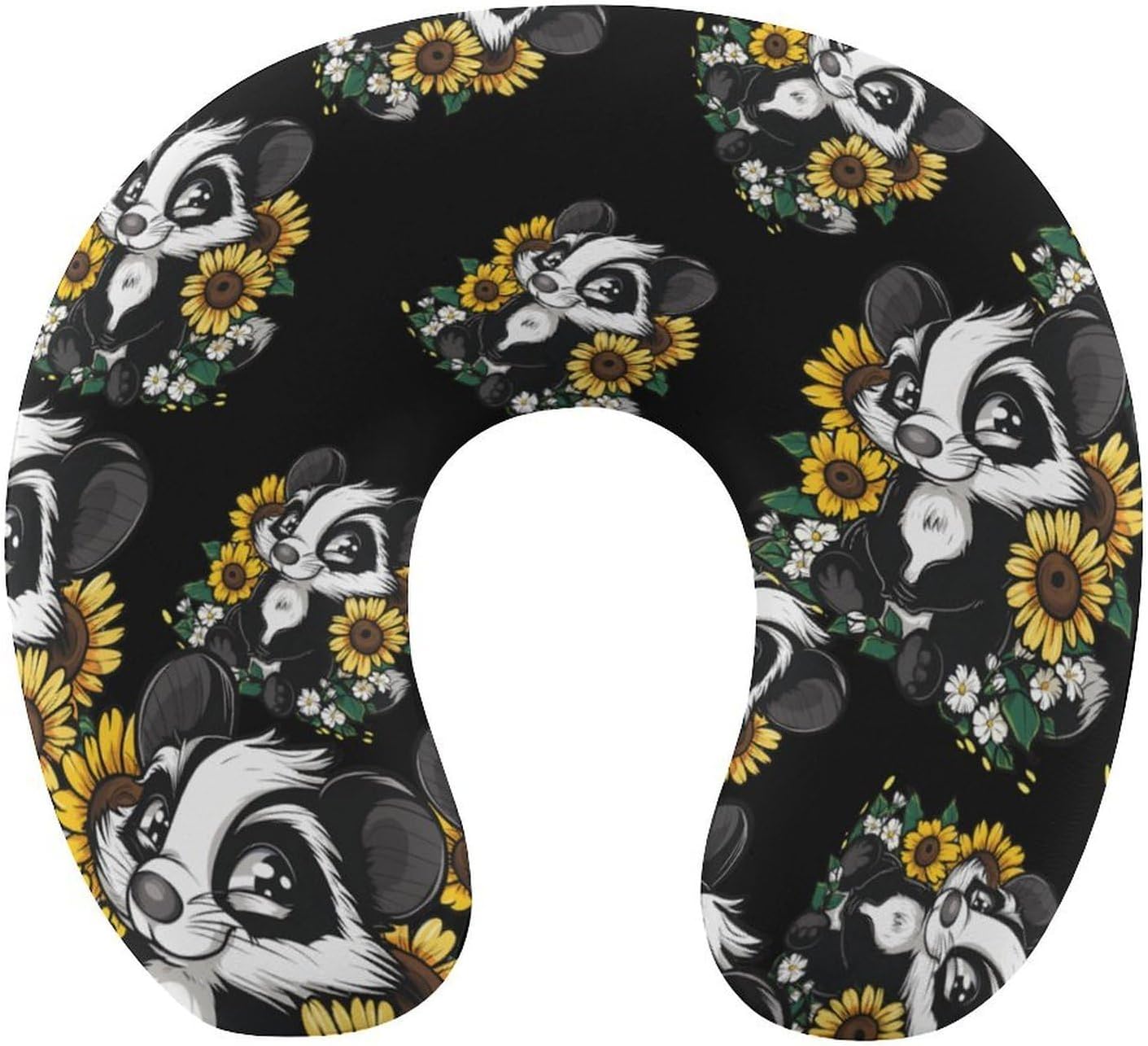 Skunk Sunflowers Travel Pillow U Shape Neck Pillow Washable Pillowcase for Sleeping Chair