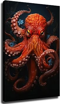 Angry Orange Octopus Canvas Art, Orange Octopus Canvas Decor, Large Terrible Sea Creatures Poster, Framed Poster Ready To Hang Framed,2840 inch