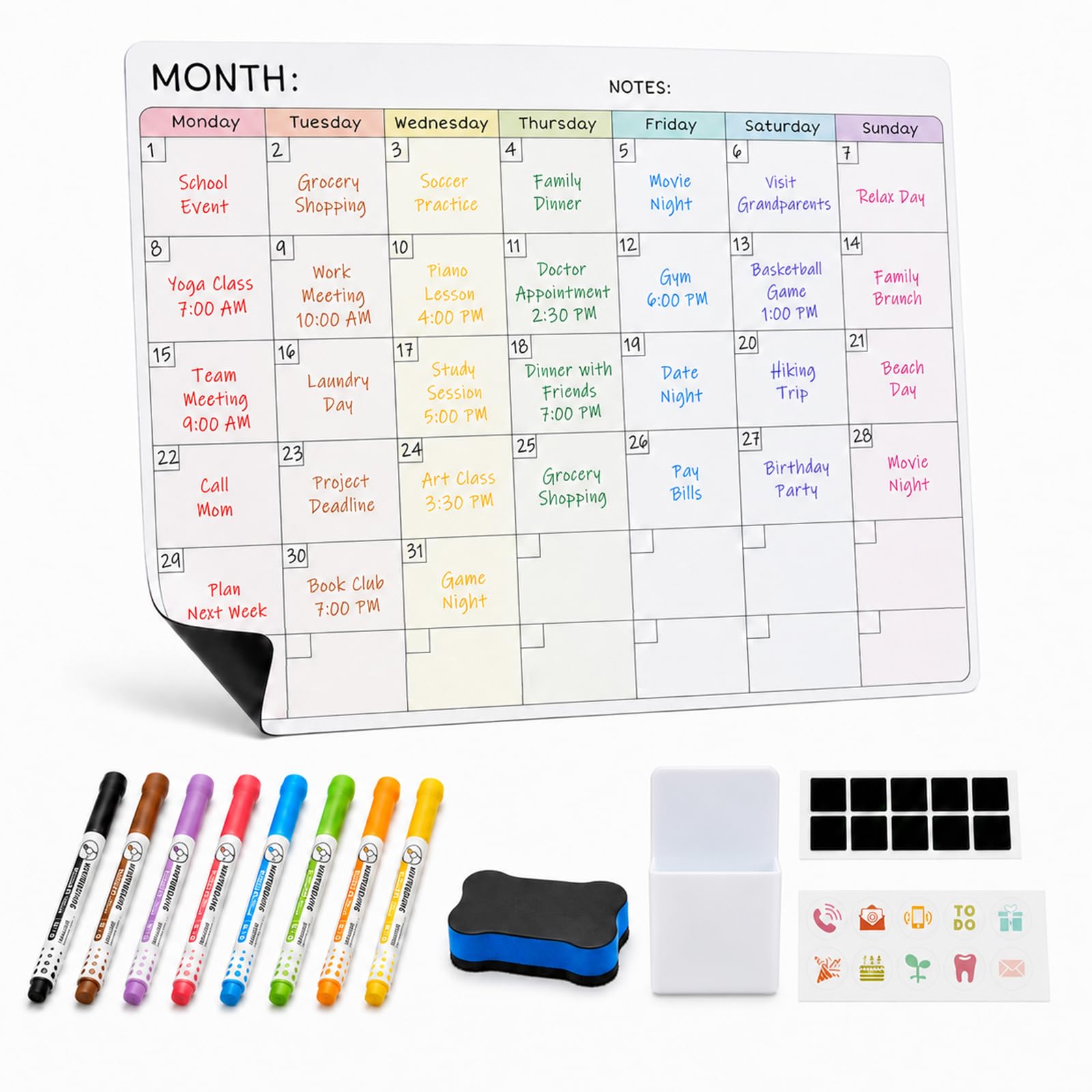 Magnetic Whiteboard Calendar for Fridge, A3 Magnetic Monthly Planner