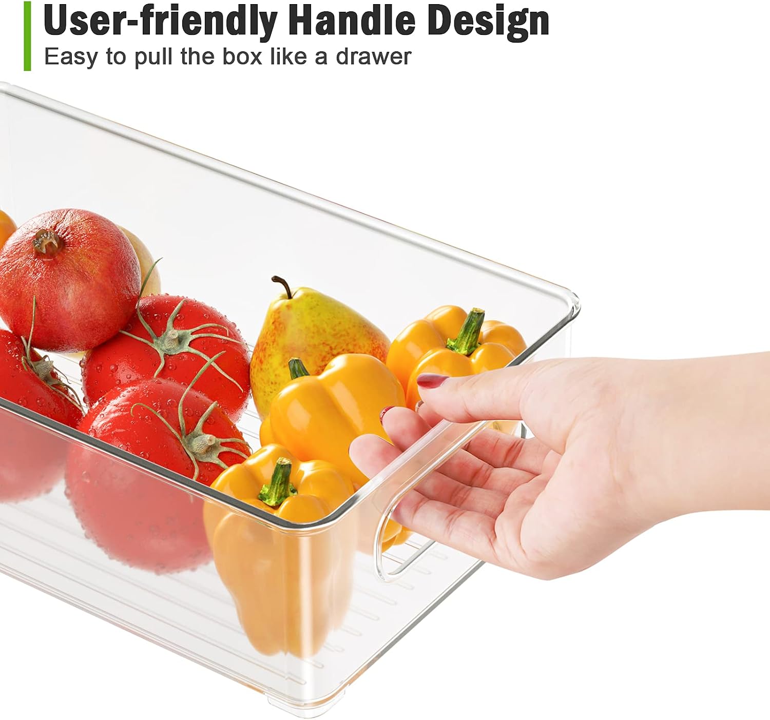Refrigerator Organizer Bins Stackable Set of 4, Pantry Organization and Storage with 20pcs Food Storage Bags, Fridge Drawer with Handle, Clear Containers for Freezer Kitchen Cabinets Home