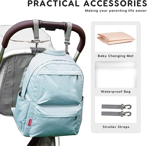 Miniatura 6 de Bolsa de pañales multifunción impermeable Mochila de viaje para cambiador de pañales bolsa de mamá con cambiador y correas para cochecito, Negro -,