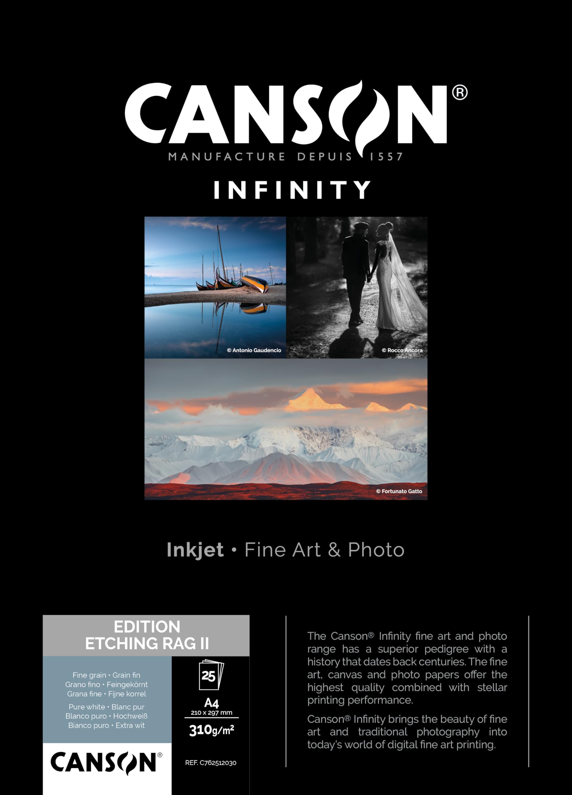 Canson Infinity Edition Etching Rag, Digital Photo Paper, Fine Grain, 310 g, Box, A4-21x29.7 cm, White, 25 Sheets
