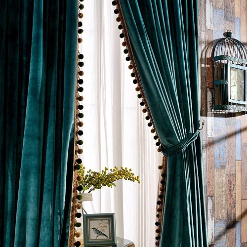 Miniatura 4 de Melodieux Pom Pom - Cortinas de terciopelo con aislamiento térmico para dormitorio.