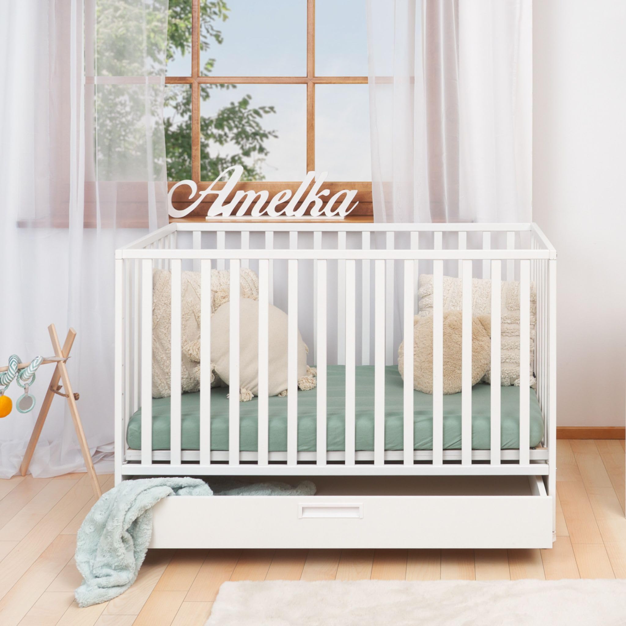ATB Weiss Babybett mit Schubladen LUX 60x120 und Matratze - Weiss Baby Bett Für Baby - Massivholz Bed 120x60 - Kinderbett ab 3 Jahr - Weiß Crib 60 x 120 - Beyaz Bebek Yatagi - Komplett Cots Für Sleep