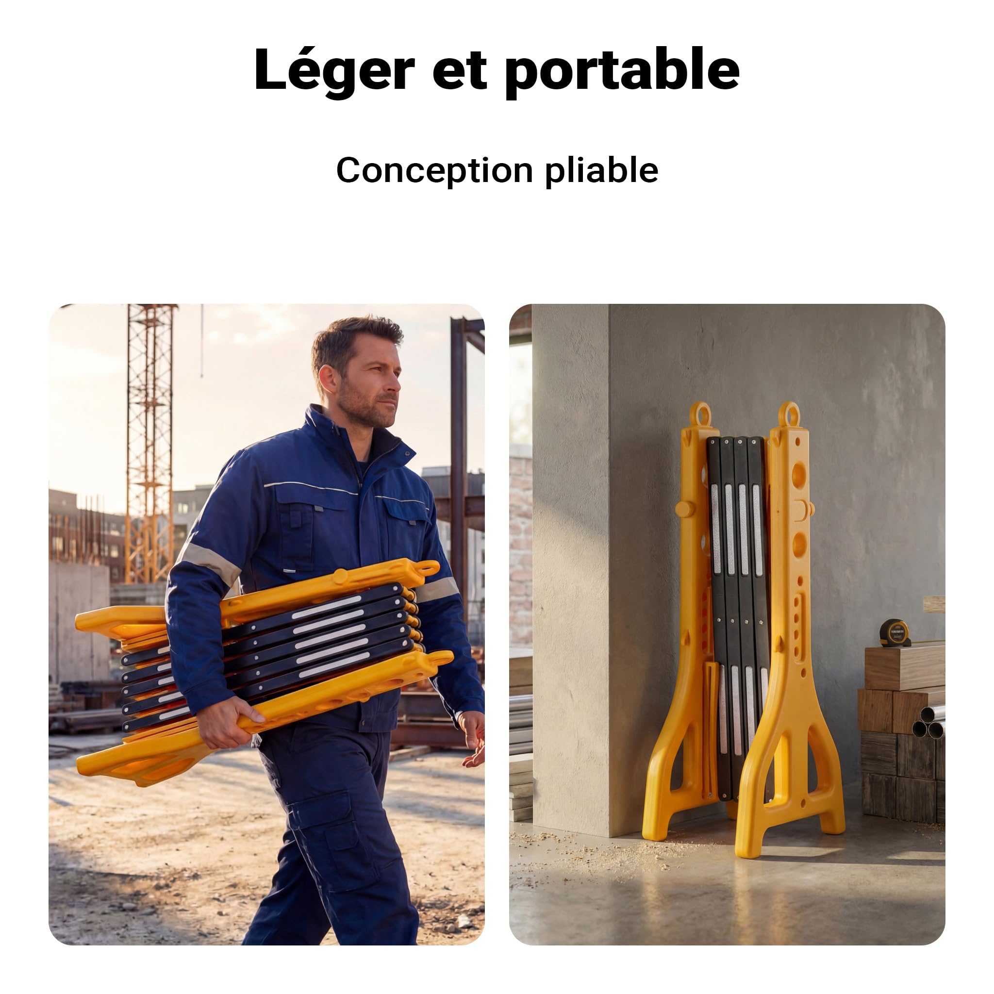 Wiltec Barrière extensible 250 cm en plastique, barrière à ciseaux avec bande réfléchissante, remplissable et pliable
