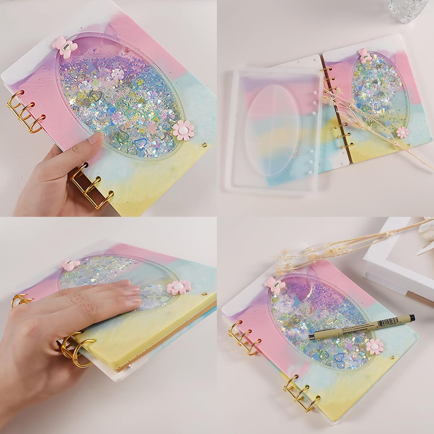 DIY Resin Shaker Journal Kit Oval Frame - Complete Set with Notebook Molds, Binder Refills