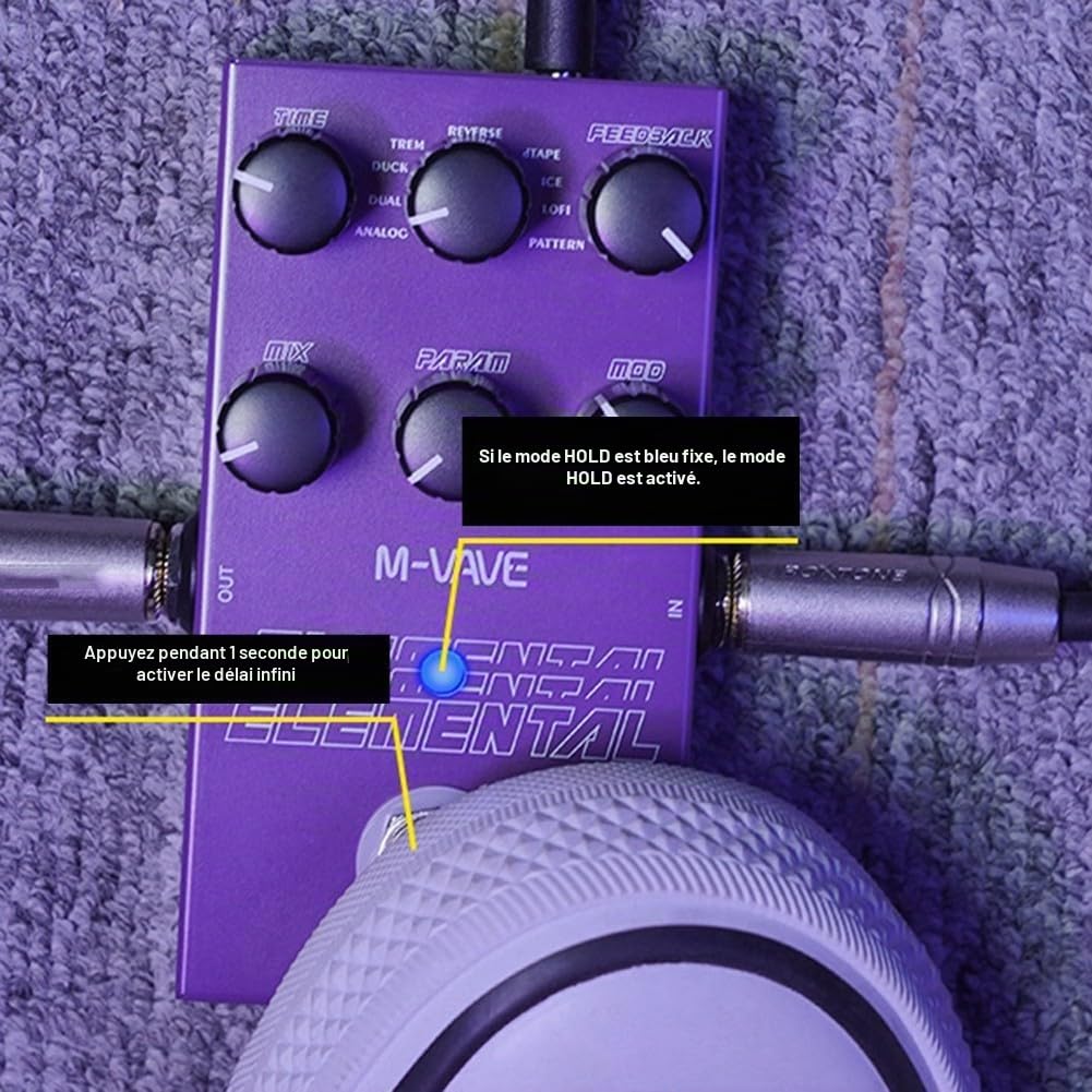 Delay and Reverb Pédale d'effets de guitare basse numérique Pédale élémentaire pour M-vave 9 différents effets de guitare Support pour TAP