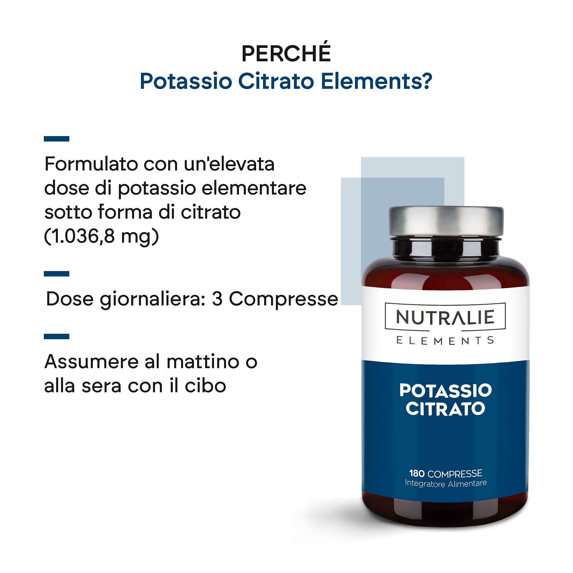 Potassio - Citrato di Potassio - 2880mg - 180 Compresse - Muscolo - Elemento Potassium +1000mg - Citrato di Potasio - 180 Compresse Nutralie