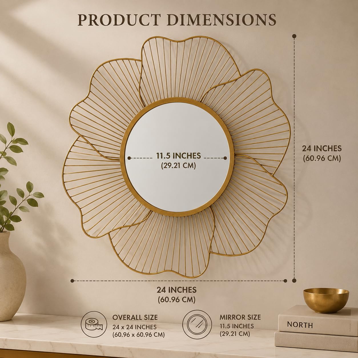 Artemade Gold Flower Wall Mirror - Glam Decor -2 Artemade Gold Flower Wall Mirror - Glam Decor -2