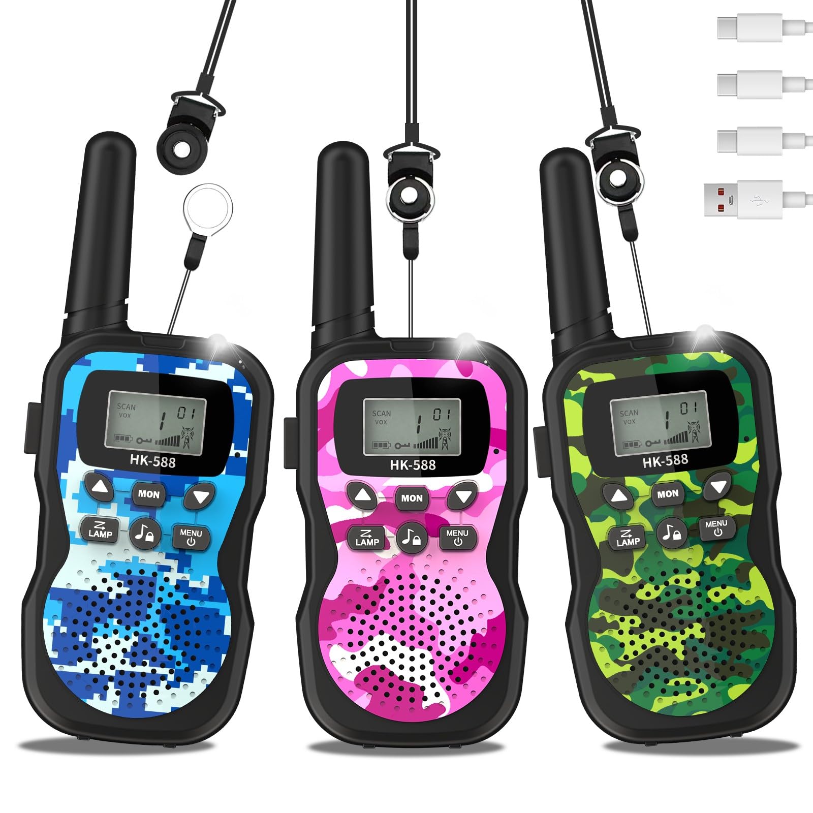 Walkie-Talkies pour Enfants Rechargeables 8 Canaux Autonomie 48h Torche Portée 3KM Camping Jeux