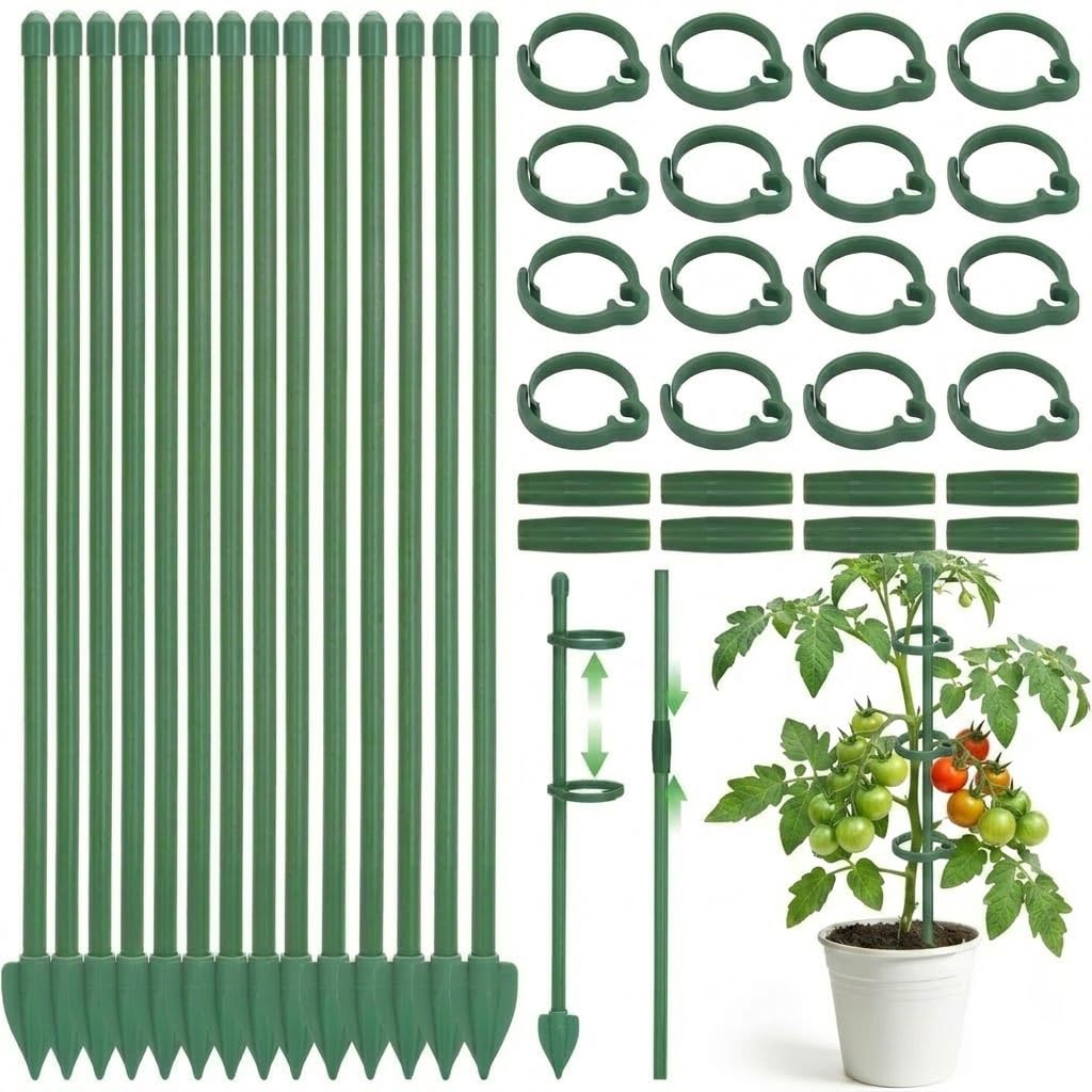16 Pack Plant Support Kit, Sturdy Fiberglass Sticks with Clips & Connectors