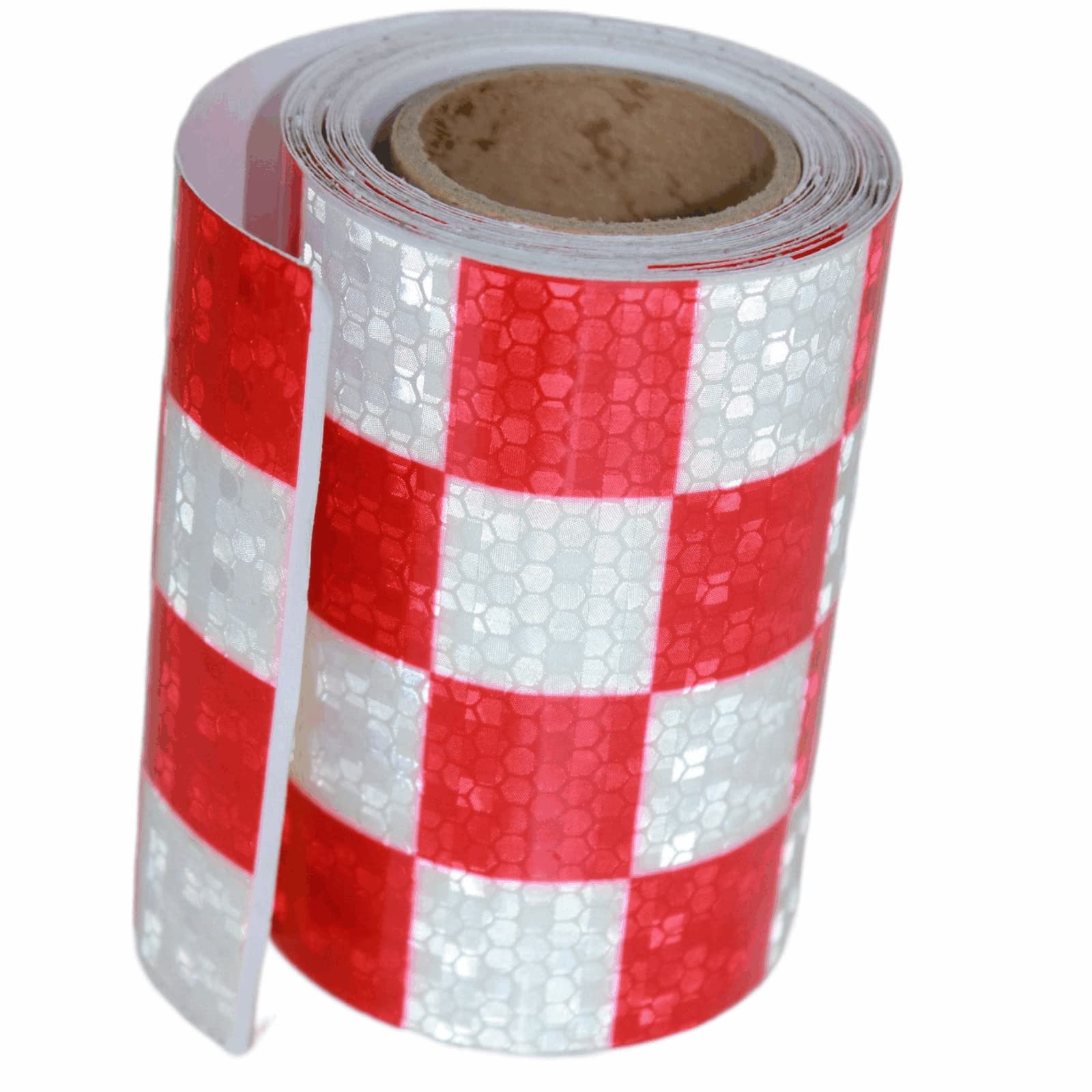 tuyrchu Reflective Tape Red & White 4 inch X 10ft for Trucks, Checker Reflector Waterproof Outdoor, High-Strength High-Visibility Hazard Warning Safety Adhesive Tape.