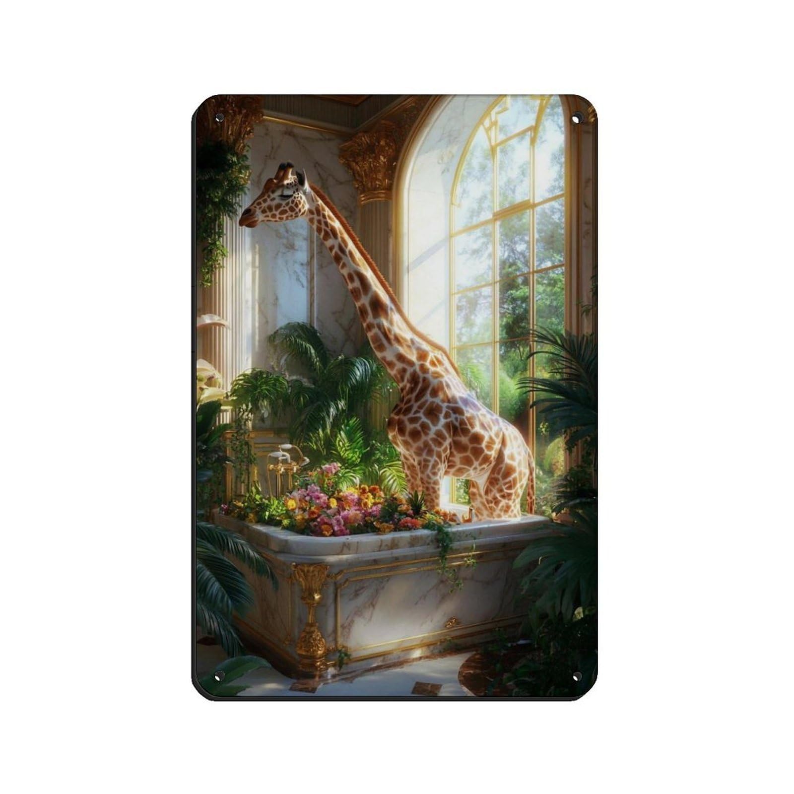 Lxwnze 20L X 30W Cm Elegant Giraffe In Marble Room Tin Sign Vintage Metal Pub Club Cafe Bar Home Wall Art Decoration Poster Retro 8X12inch(20X30cm)