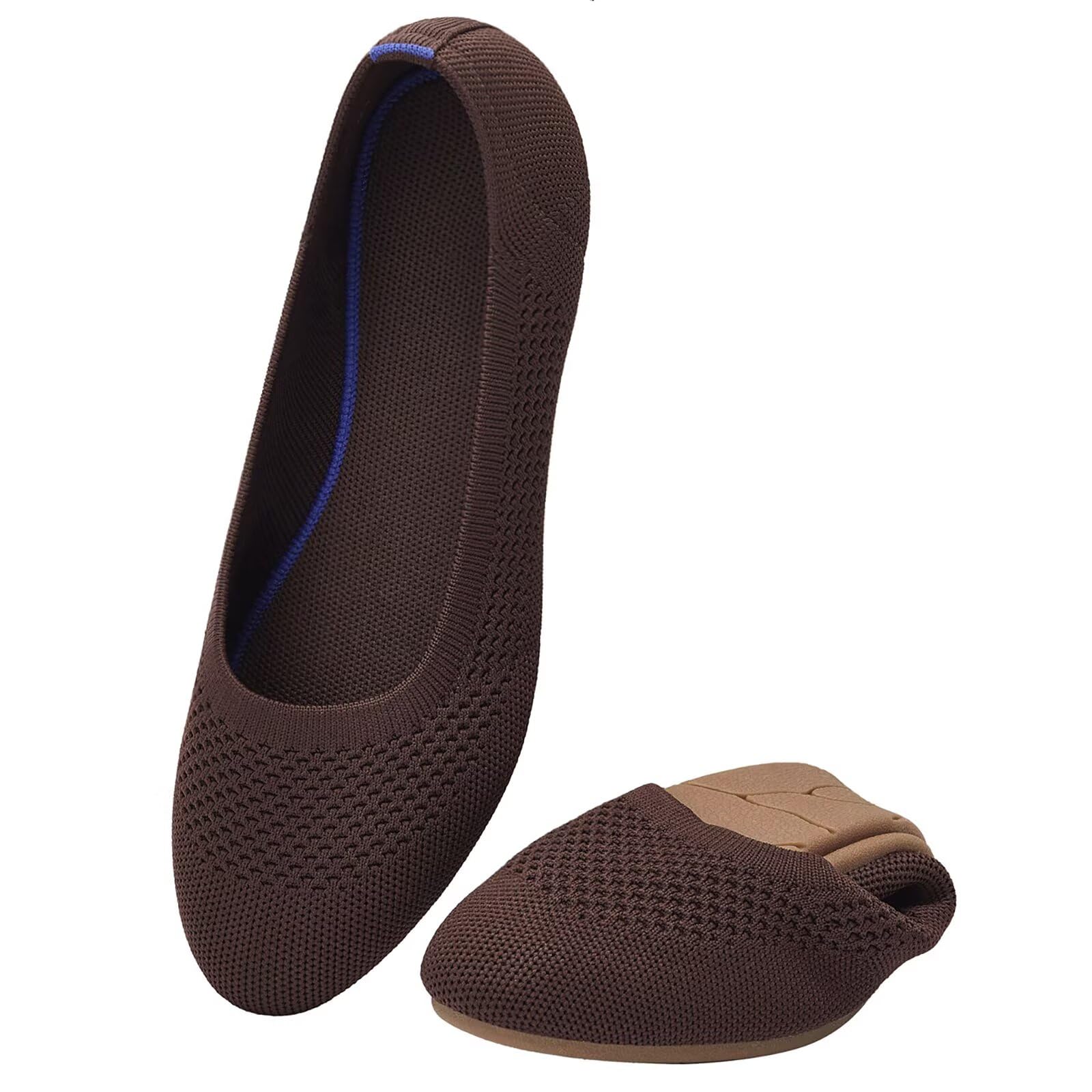 Puxowe Damen Strick-Ballerinas mit Rundkappe Flache Slip-On Schuhe Superweich für Komfort Bequem für Spaziergänge Niedriger Keilabsatz Lässiger Stil