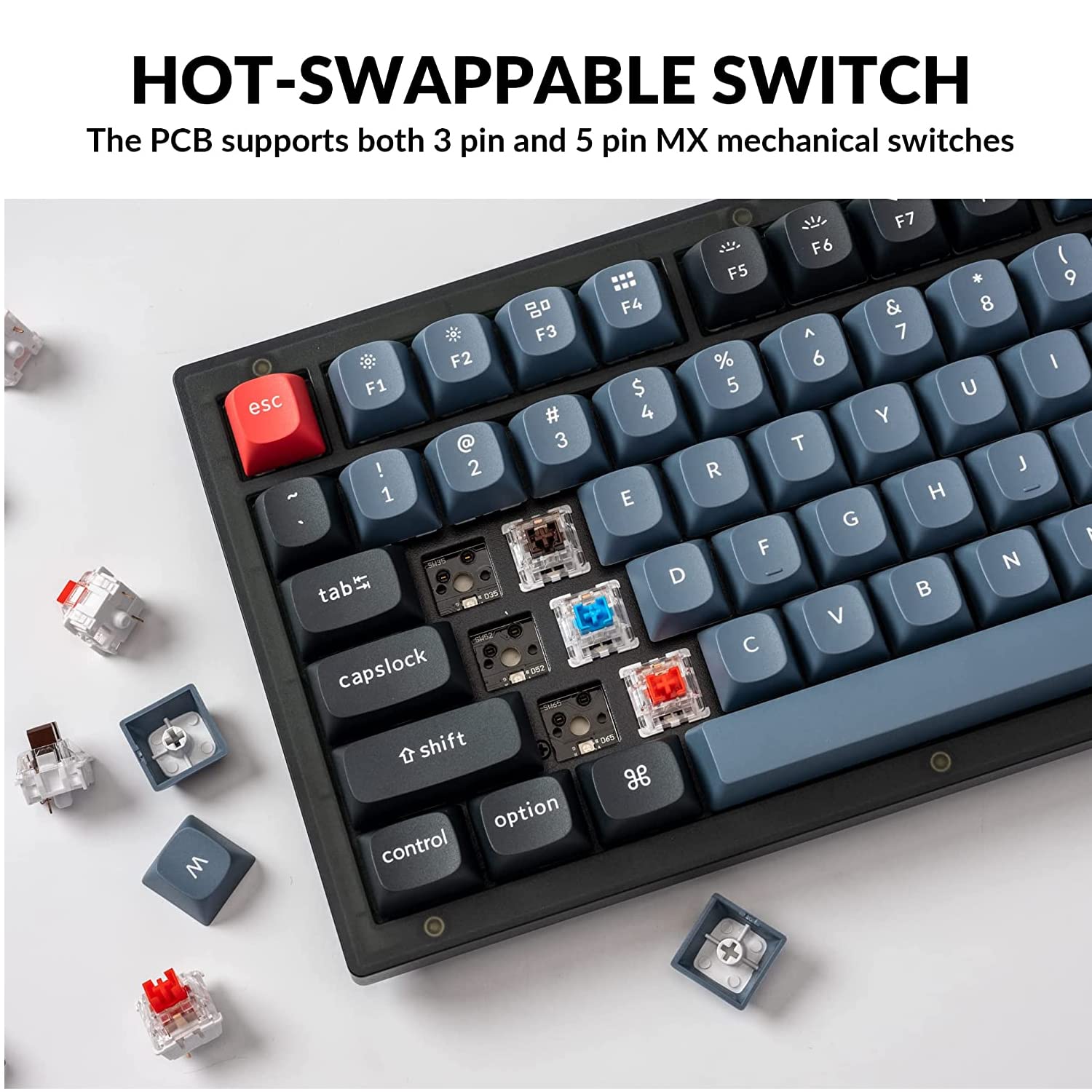 Keychron V1 ISO-FR-Layout Clavier mécanique Filaire Custom Knob Version, 75% Layout QMK/Via Programmable, K Pro Red Switch remplaçable à Chaud, pour Mac Windows Linux (Frosted Black)