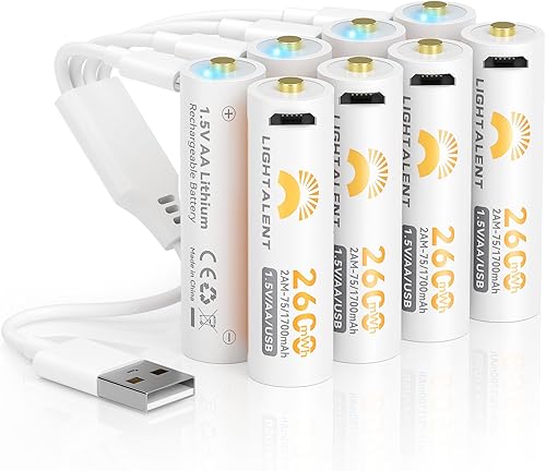 Miniatura 7 de Baterías AA recargables, baterías AA de litio de alta capacidad de 2600 mWh de 1.5 V con cable de carga USB 4 en 1, carga rápida de 1.5 horas, 1500