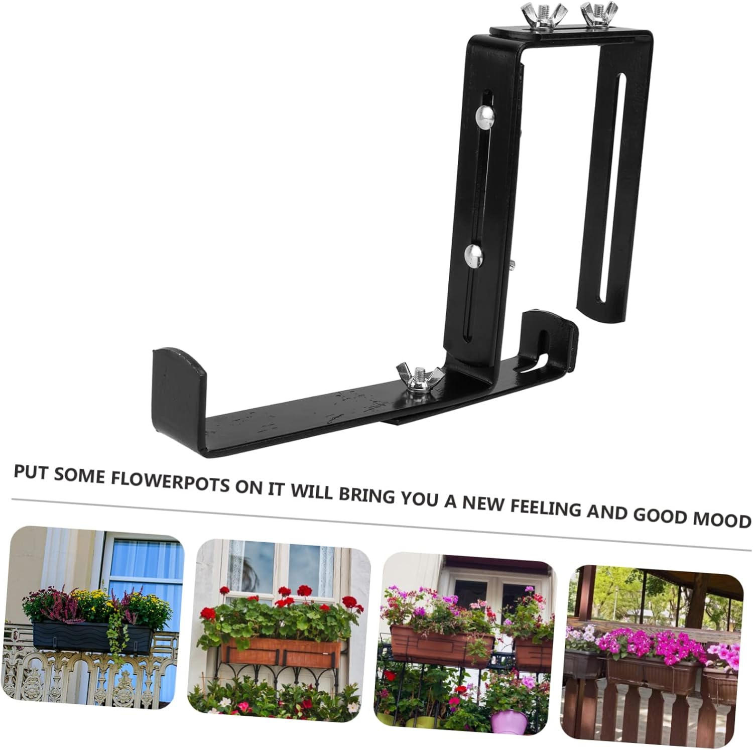 POPETPOP 1pc Hanging Flower Pot Hanger for Balcony Railing Versatile Outdoor Indoor Plant Holder Bracket for Windowsill Deck and Garden Decor Black