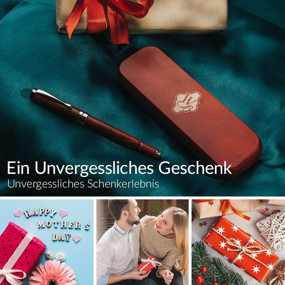 Wordsworth & Black Füllfederhalter Set, Premium Bambusholz - Mittlere Feder, Geschenketui; Enthält 6 Tintenpatronen, Tinten Nachfüll Konverter - Journaling, Kalligraphie, [Rosenholz]