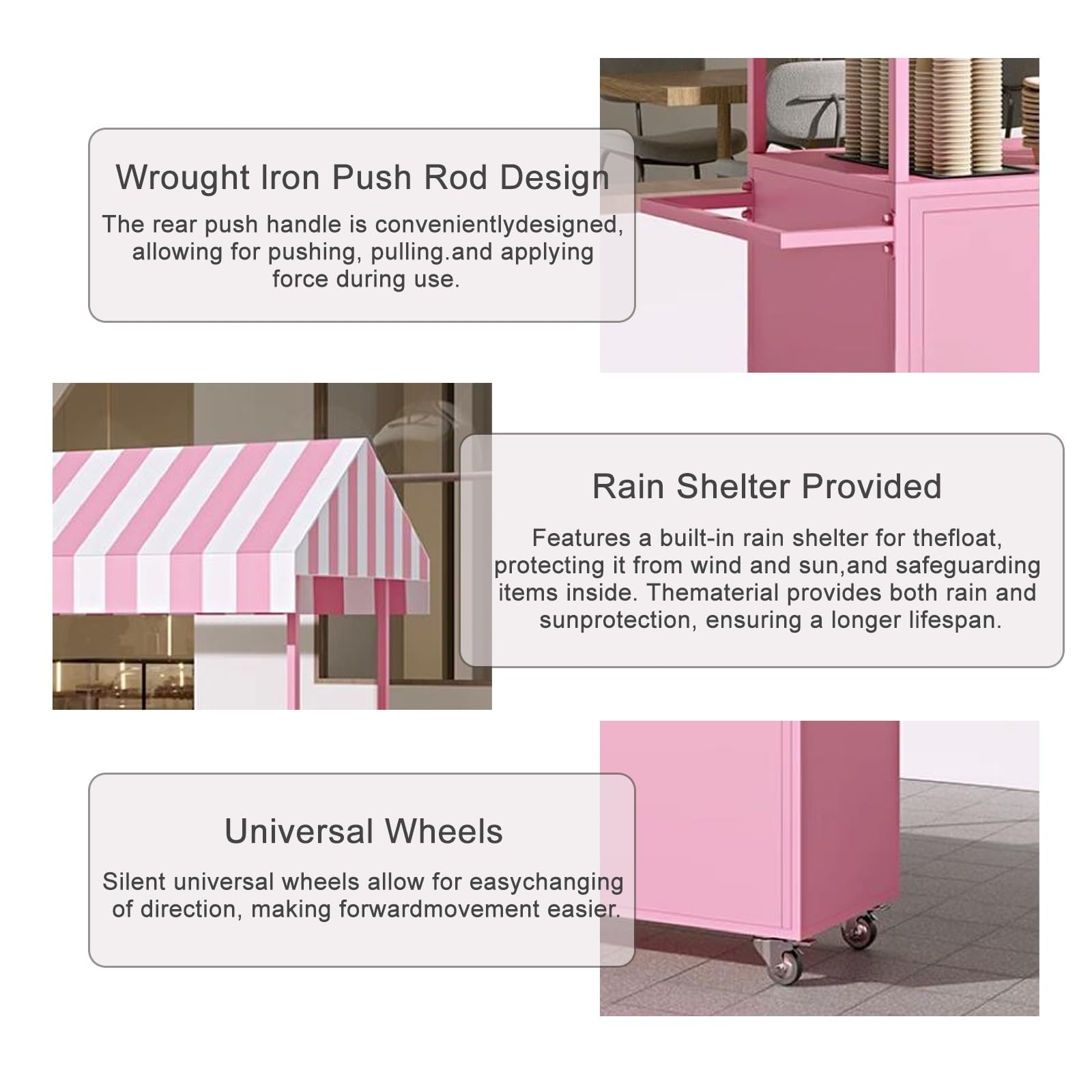 Genérico Carrito de Venta portátil con toldo a Rayas y Ruedas bloqueables, Expositor de Comida para Eventos y mercados (Blanco, 160 cm/62,9 Pulgadas)