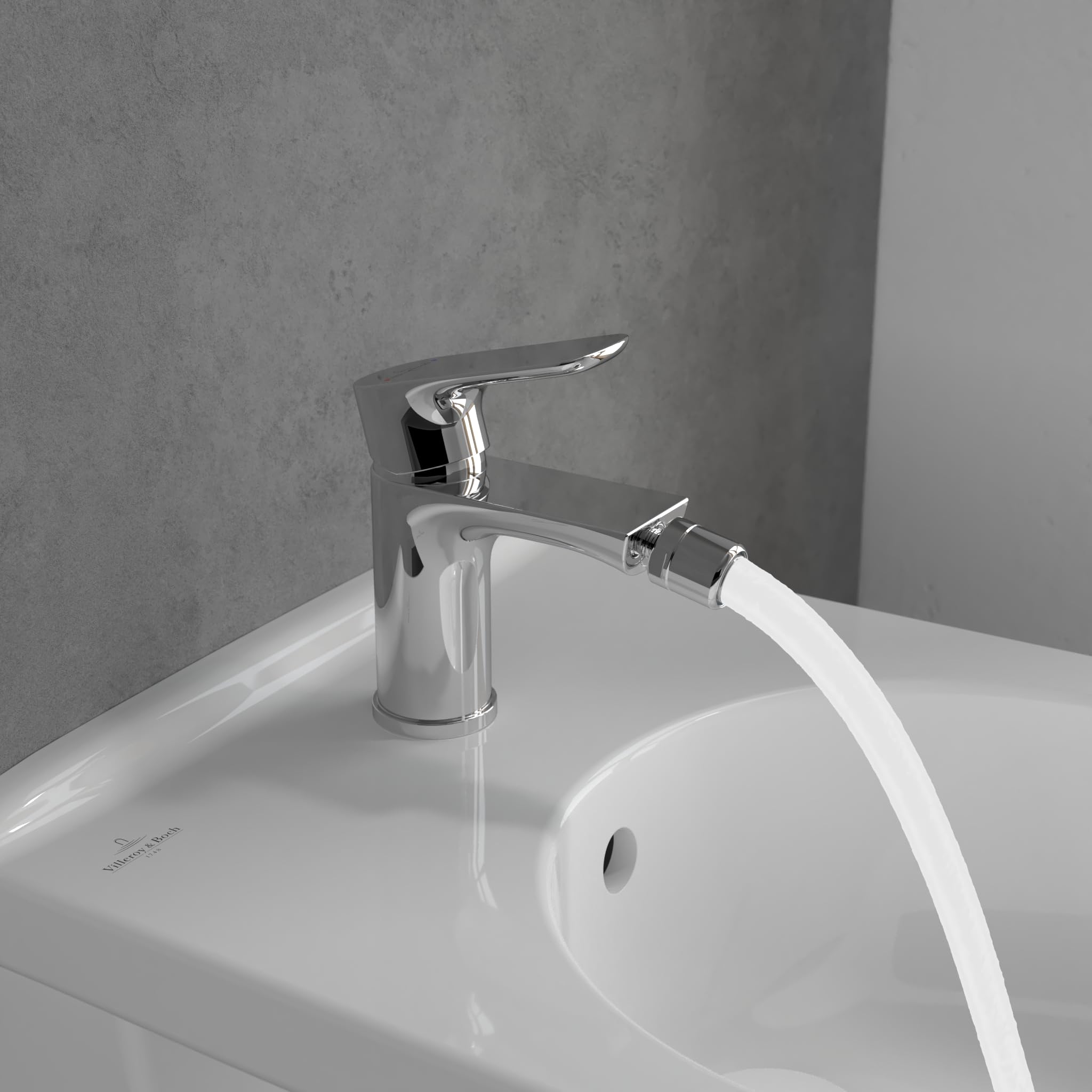 Villeroy & Boch O.novo jednouchwytowa bateria bidetowa, bateria bidetowa z drążkiem i ceramicznym wkładem, bateria bidetowa oszczędzająca wodę, wysokość wylotu 75 mm, okrągła, chrom