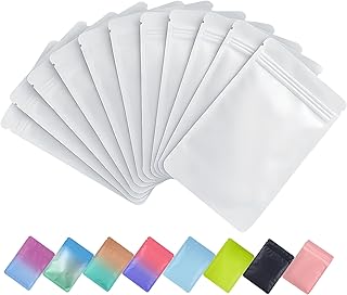 Plaphy 100 Bolsas Zip Herméticas Planas, Bolsas Mylar Coloridas con Cierre Resellable, Bolsas de Aluminio Autocierre para Empaque, Organización y Almacenamiento de Alimentos (Blanco, 12 x 20 cm)