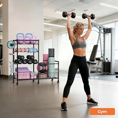 Miniatura 8 de Dumbbell Rack, Home Gym Weight Rack Storage, Adjustable Dumbbell Stand Organizer with Wheels, Holds Dumbbells, Kettlebells, Yoga Mats