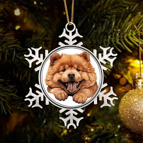 Miniatura 5 de CowkissSign Chow Chow - Adornos metálicos de copo de nieve para árbol de Navidad, Chow Chow, lindo y divertido adorno colgante de Navidad, adorno