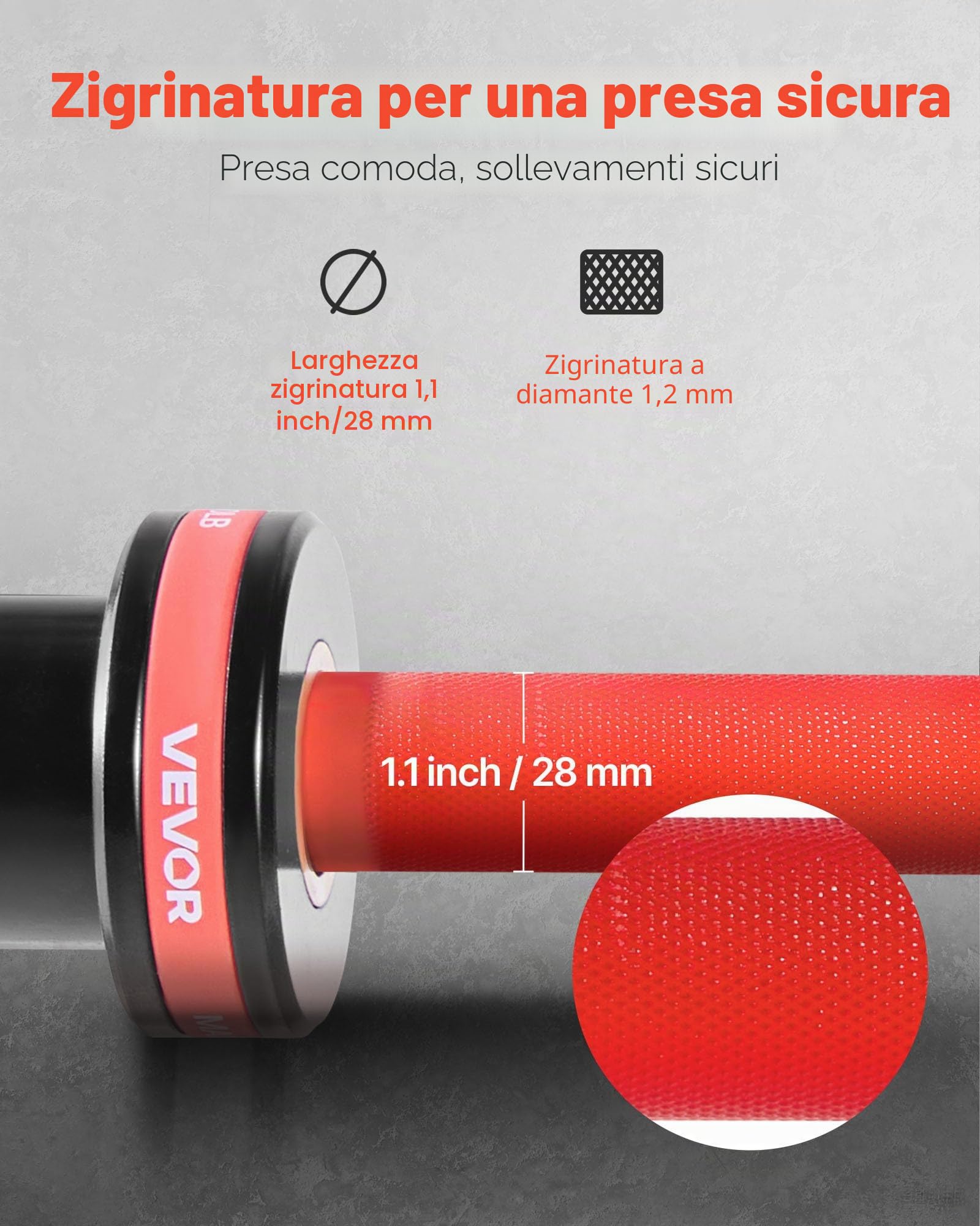 VEVOR Bilanciere 1800 mm, per Piastre da 50 mm, Bilanciere con Impugnatura Zigrinata per Allenamento della Forza, Sollevamento Pesi, Stacco da Terra, Distensione su Panca, Capacità 317 kg