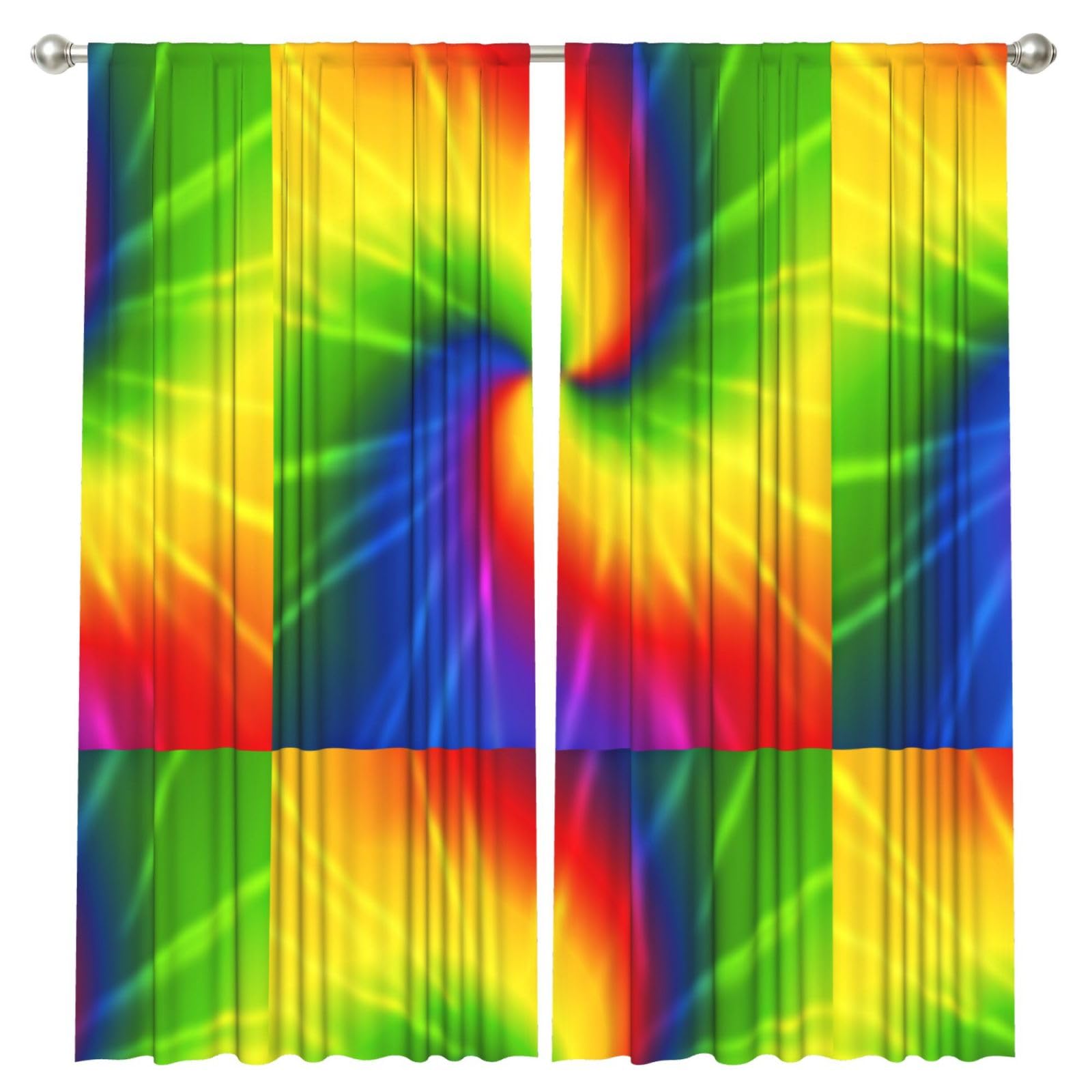 InOmak Tie Dye Rainbow, 2 Panels Window Curtains 52 x 84 Inch Blackout Curtains for Living Room Bedroom
