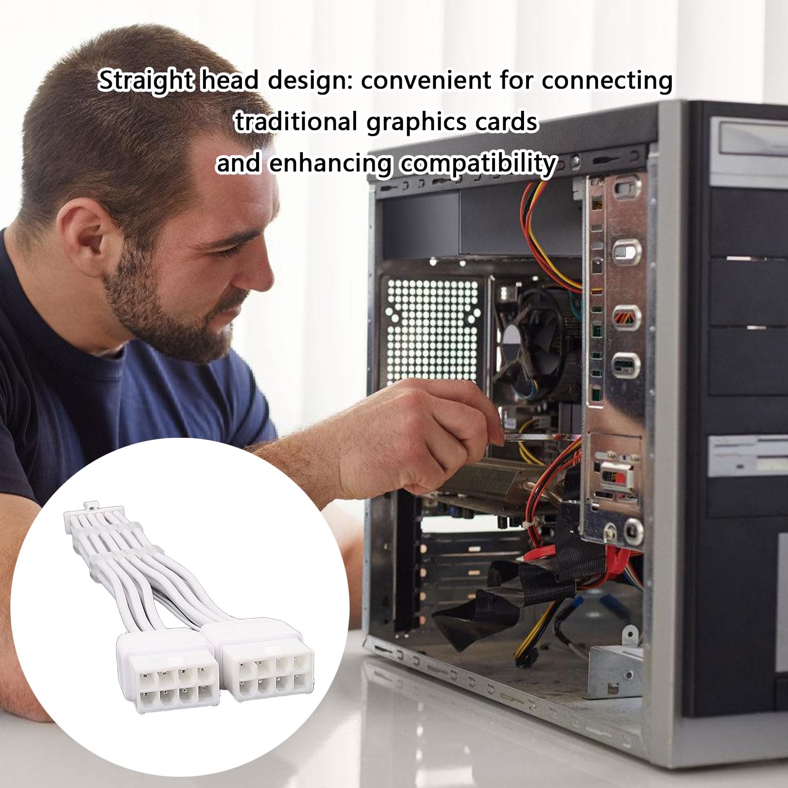 Ozeau 12VHPWR Graphics Card Cable Double 8PIN to 16PIN (12+4Pin) GPU Extension Cable Featuring Stylish White Embossed Finish