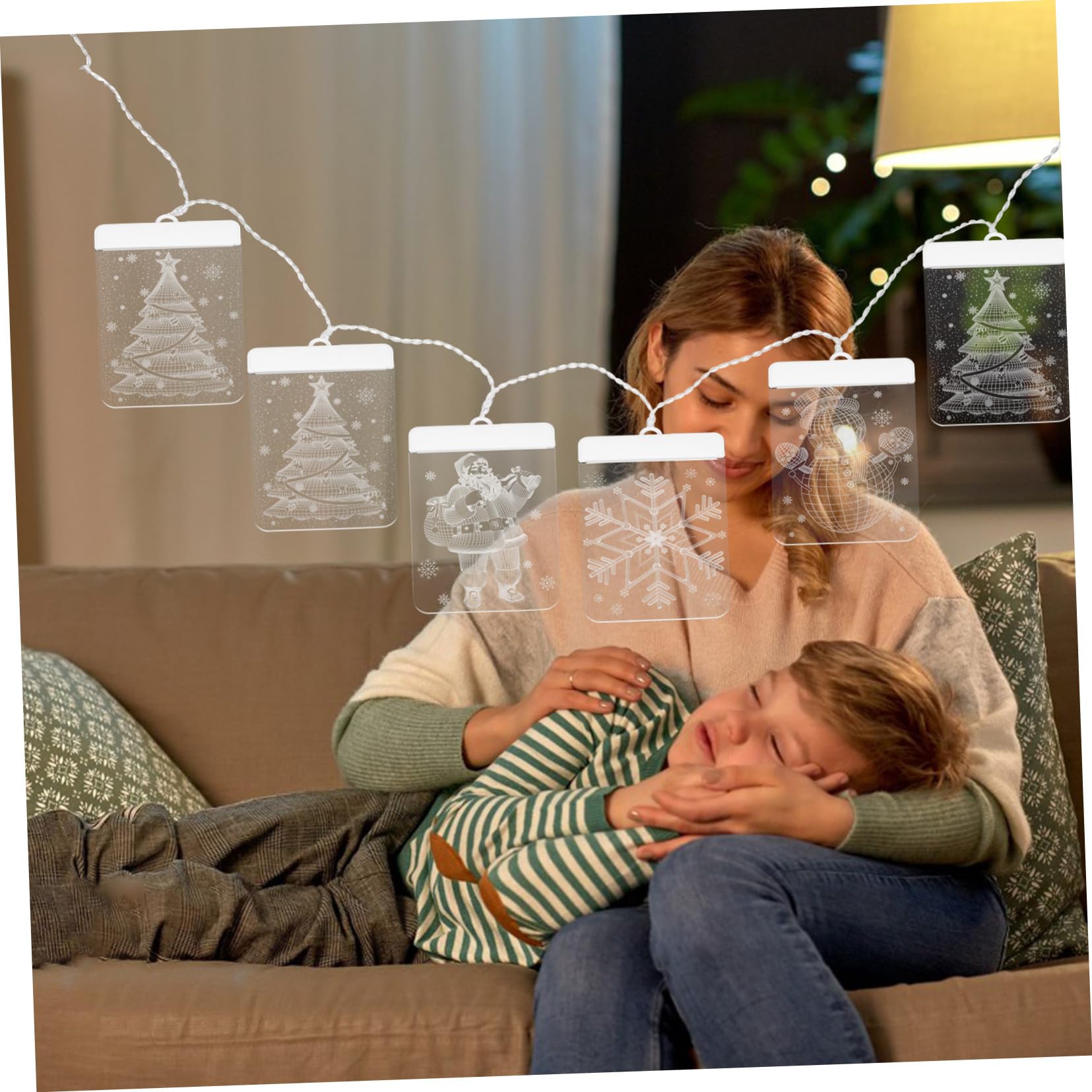 Cabilock Guirlandes Lumineuses Rideaux LED avec Bonhomme Flocons Télécommande Incluse Décoration de Noël pour Fenêtres et Chambre