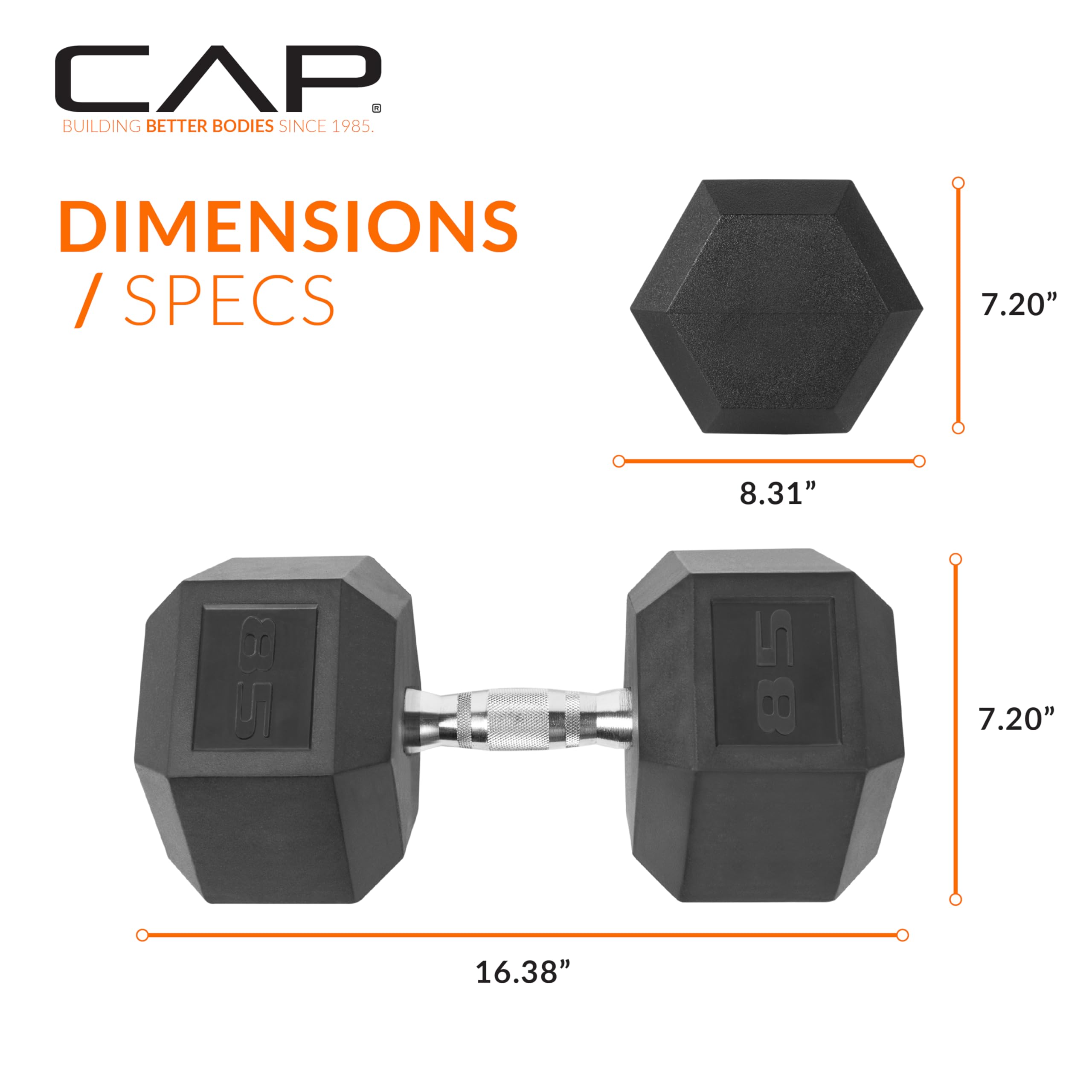 Snapklik.com : CAP 85 LB Rubber Coated Hex Dumbbell Weight