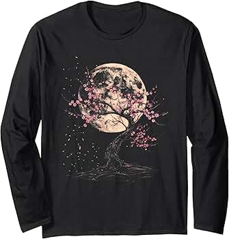 トップス tree & moon Embroidery Shirt - Sakura Amazon.com: Japanese Landscape Sakura Cherry Blossom Tree T