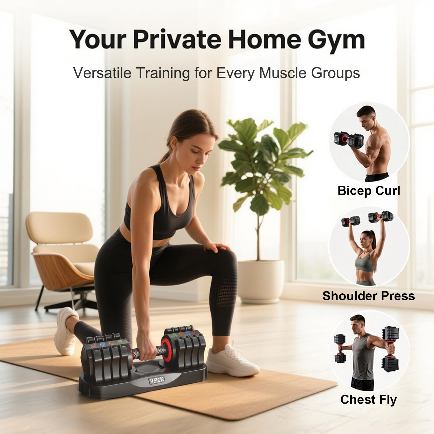 25lb Adjustable Dumbbell Set, Quick Dial with Non Slip Handle, Stand | Adjustable, 1 Second Weight Change, Double Safety Buckles, Space Saving, Full Body Workout, Home Gym