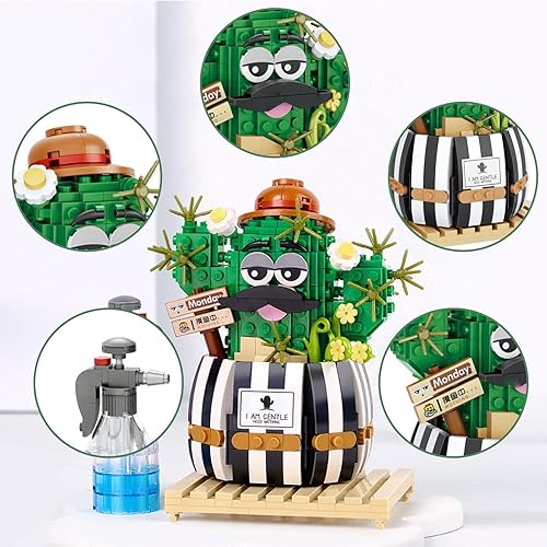 Miniatura 3 de Juego de bloques de construcción de bonsái de cactus bulbosos, decoración creativa única para el hogar, ramo de flores artificiales, construcción de
