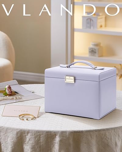 Miniatura 2 de Vlando Joyero de 4 niveles, cajas de joyería y organizadores con asa, 3 cajones de viaje con espejo, almacenamiento de joyas, aretes, collares,