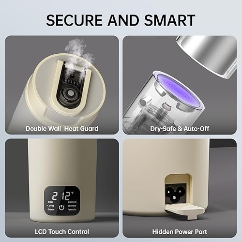 Miniatura 5 de Hervidor eléctrico portátil de doble voltaje, agua caliente de viaje para té, café, 6 controles de temperatura y pantalla LCD, acero inoxidable 304