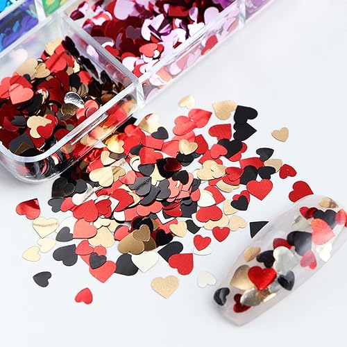 Miniatura 3 de Arte de uñas de corazón 3D lentejuelas con purpurina láser copos de uñas de San Valentín rojo negro dorado brillante holográfico corazón lentejuelas