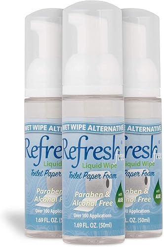 Refresh Liquid Wipe Gratis espuma de papel higiénico. Alternativa ecológica para pieles sensibles. Limpia y calma con hamamelis y aloe. Seguro para