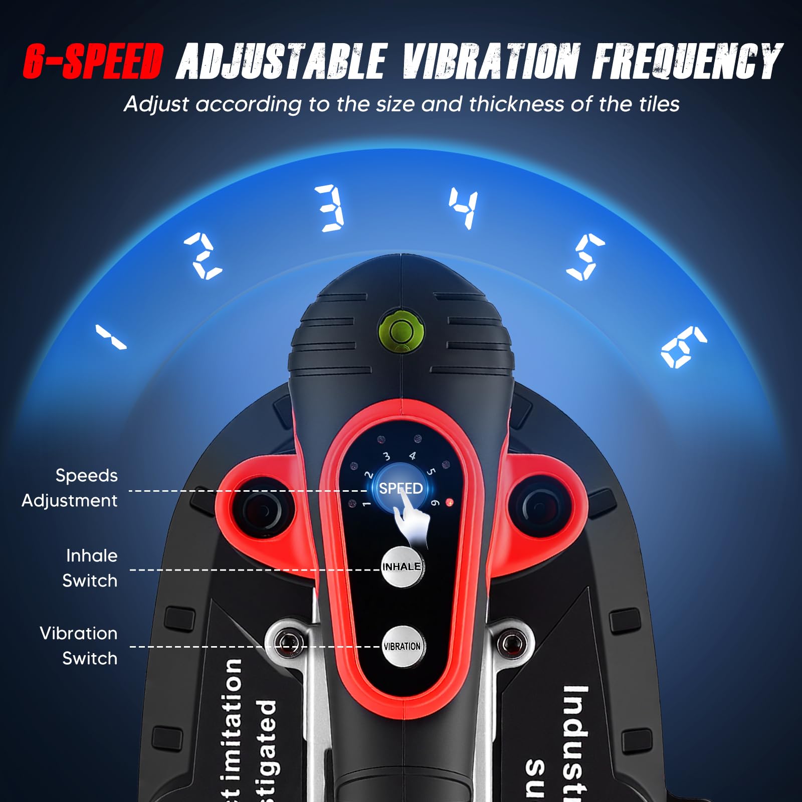 2 en 1 Herramienta de vibración para azulejos sin cables, ventosa potente y 6 velocidades ajustables, 2 baterías de 2500 mAh, 24000 RPM, para instalar azulejos, mármol, vidrio y madera