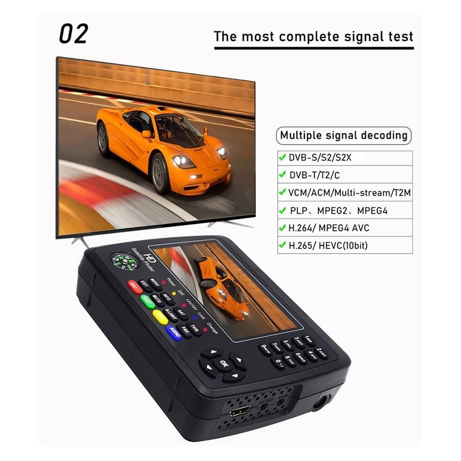 Miernik Sygnału Wizjera Satelitarnego HD 1080P 4.3 "LCD Wizjer Satelitarny H.264/H.265 10-bitowe Dekodowanie Do Regulacji Anteny Satelitarnej Szybkie Skanowanie