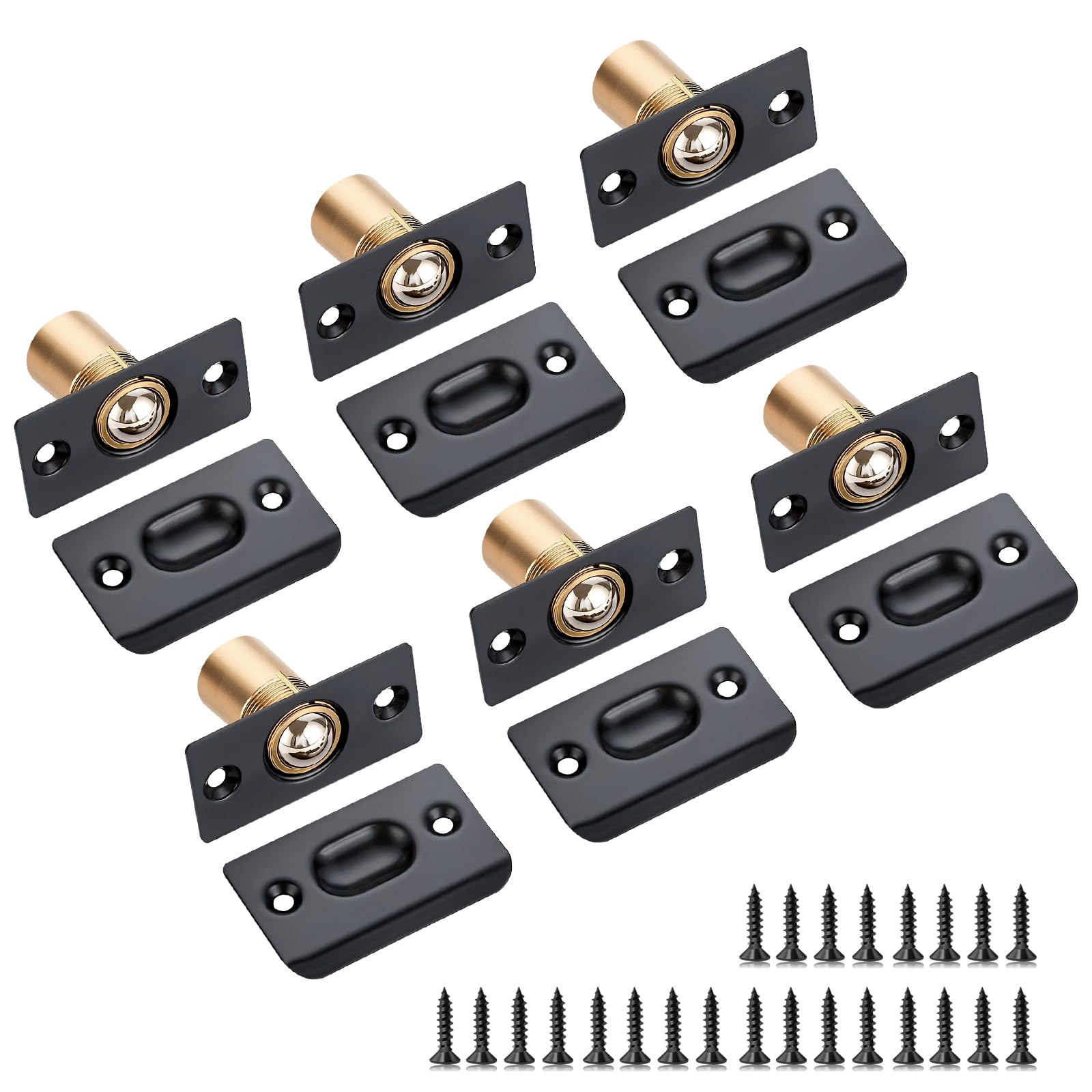 Ball Door Catches for Internal Doors, 6 Pack Adjustable Roller Ball Door Latch, Spring Ball Bearing Catch for Cupboard Closet Doors, Black